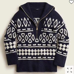 Relaxed half-zip sweater in geometric knit